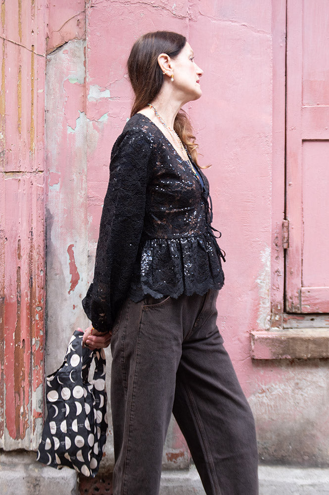 Stella Nova Black Lace Sequins Blouse