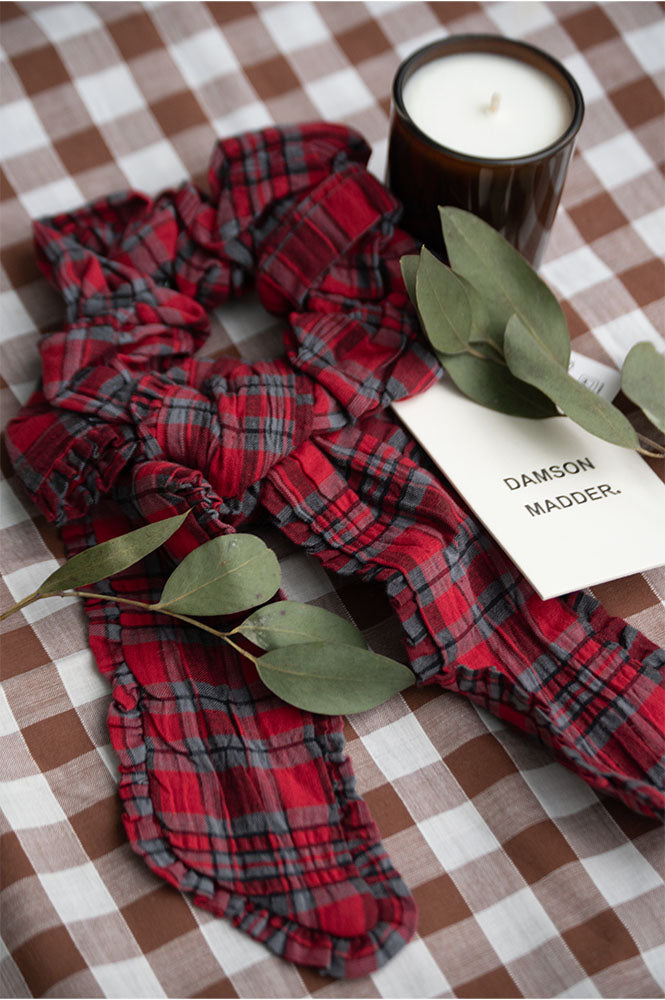 Damson Madder Red Check Bow Scrunchie