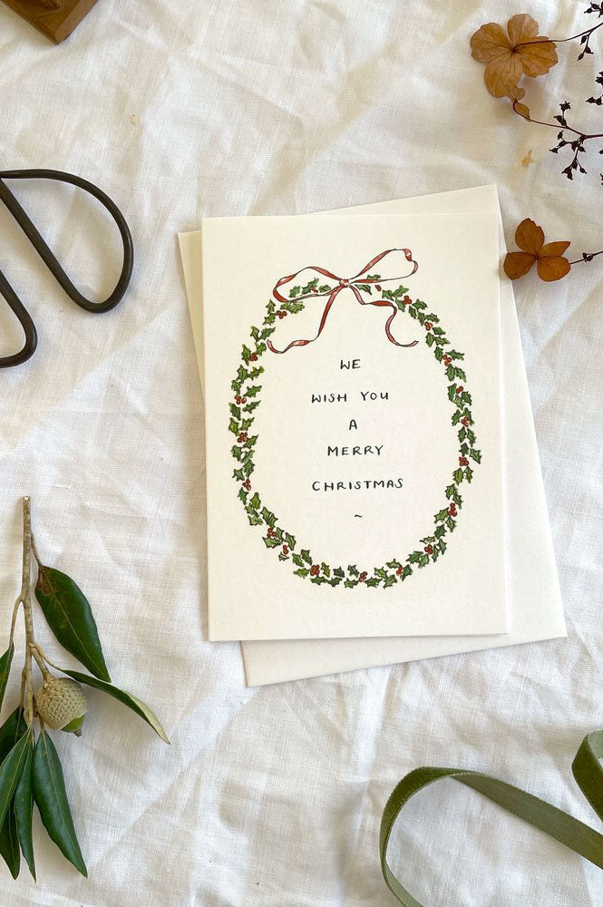 Annie Brougham Vintage Style Holly Wreath Christmas Card