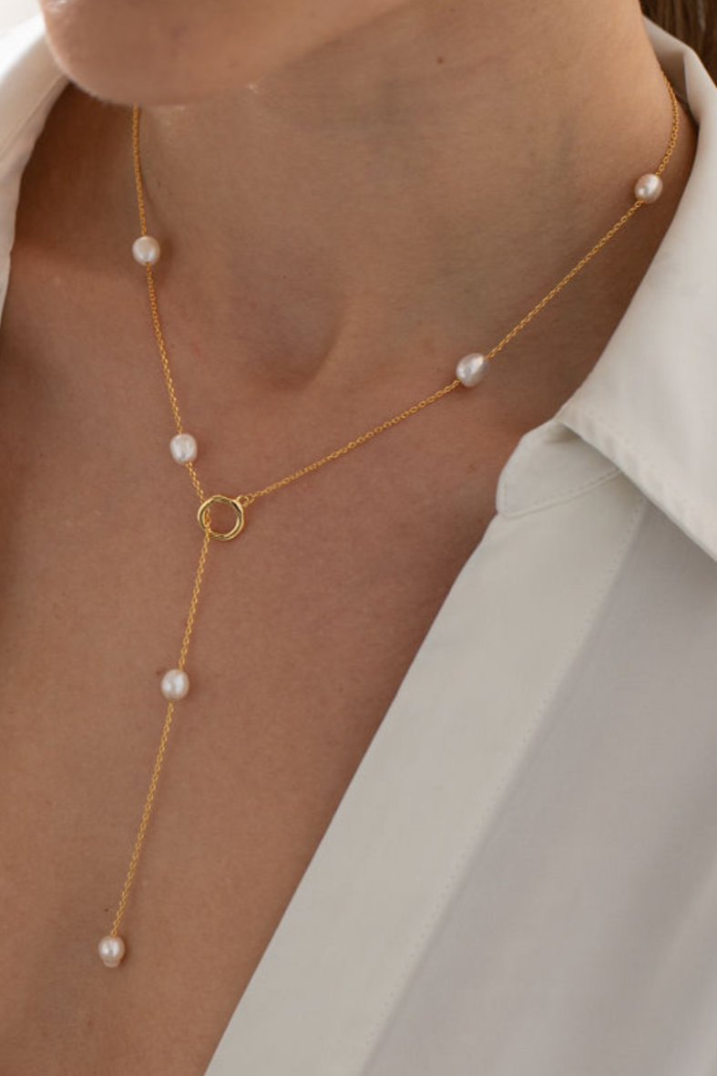 Lunar Fine Freshwater Pearl Lariat Necklace