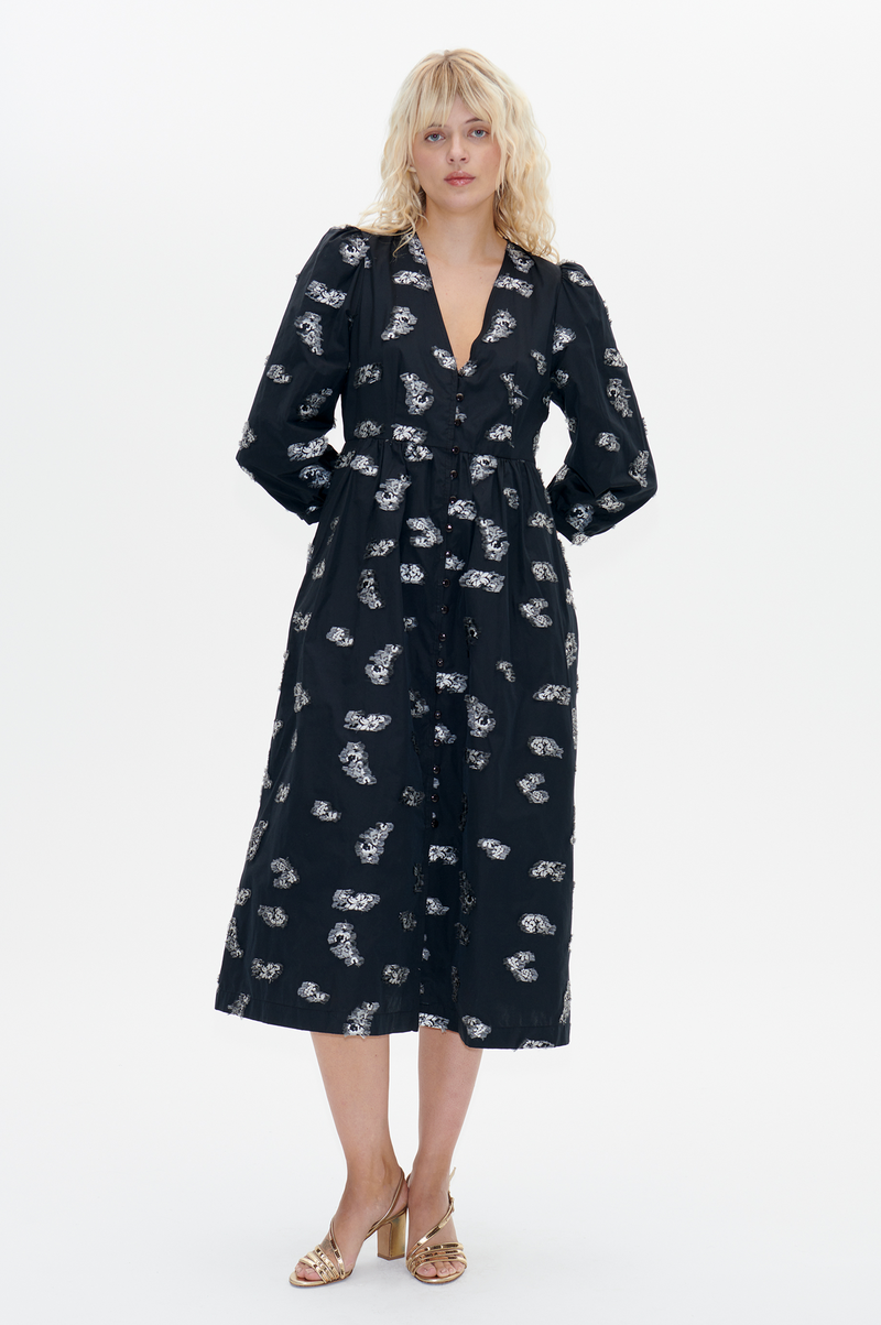 Baum Und Pferdgarten Asina Black Bouquet Jacquard Dress - The Mercantile London