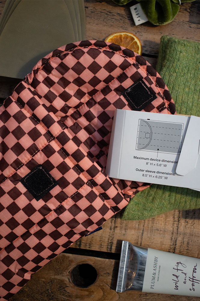 Baggu Puffy Pink Brown Check 8" Tablet Sleeve