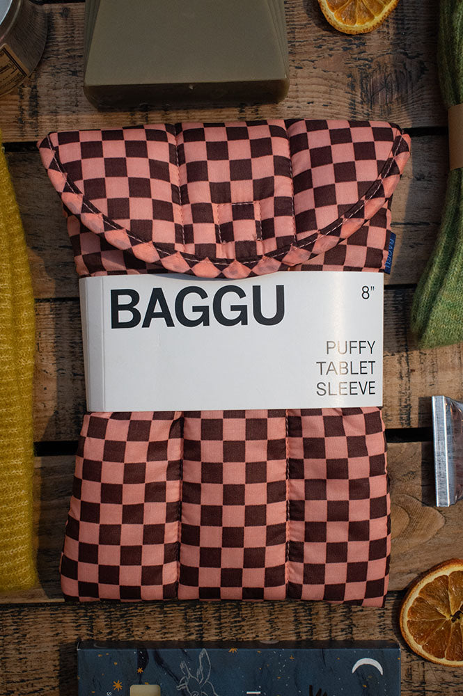 Baggu Puffy Pink Brown Check 8" Tablet Sleeve