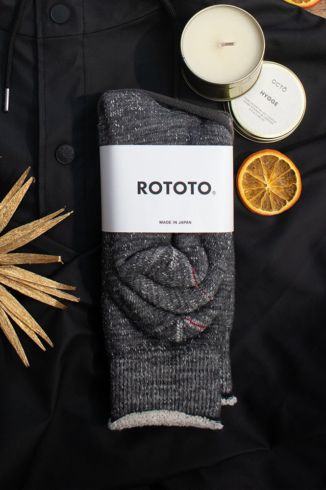 Rototo Double Face Crew Charcoal Socks