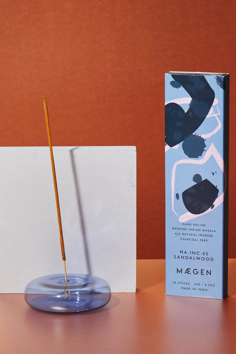 MÆGEN Blue Dimple Hand Blown Glass Incense Holder