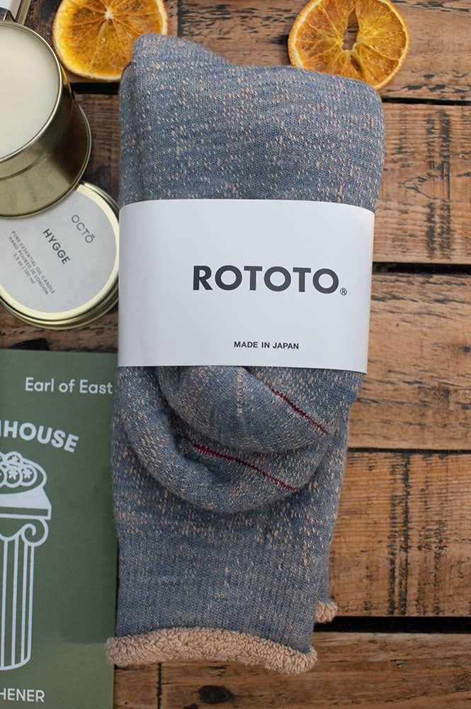 Rototo Double Face Crew Blue Brown Socks