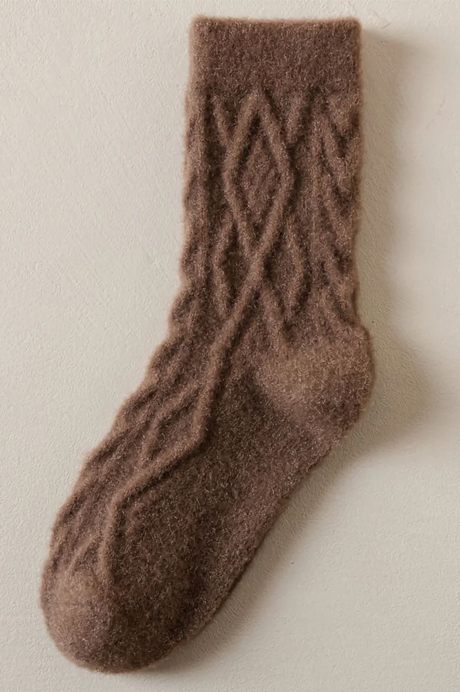 Cable Knit Winter Wool Brown Socks