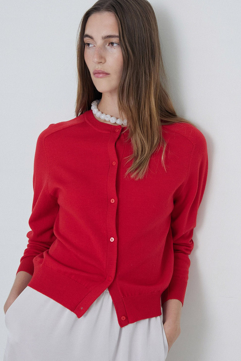 Yerse Merino Wool Red Cardigan