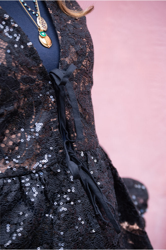 Stella Nova Black Lace Sequins Blouse