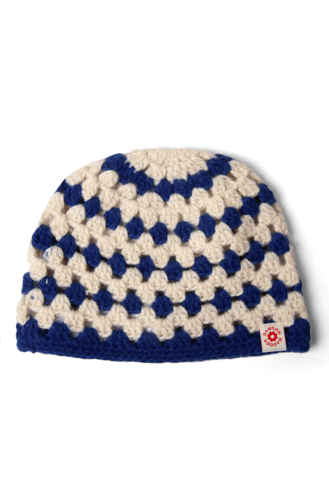 Damson Madder Crochet Stripe Blue Hat - The Mercantile London