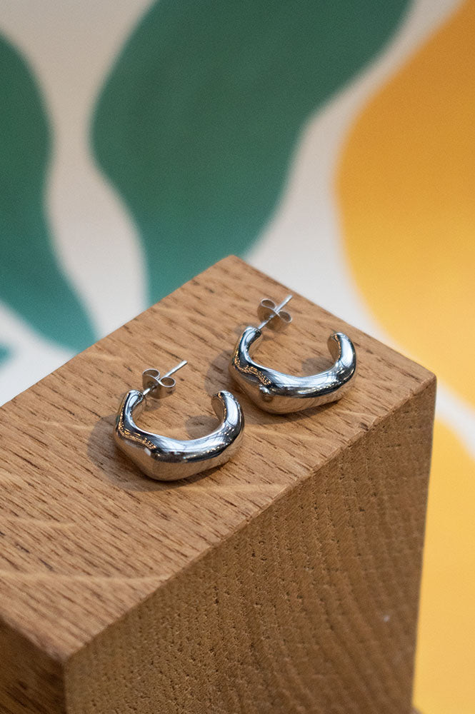 White C Shaped Curve Silver Earrings