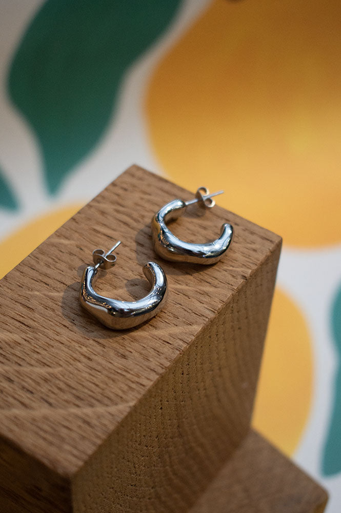 White C Shaped Curve Silver Earrings