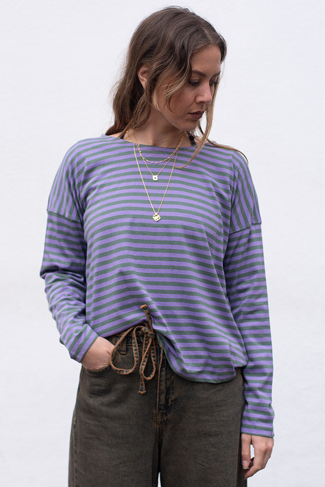 Dedicated Humledal Striped Forest Green and Paisley Purple Top