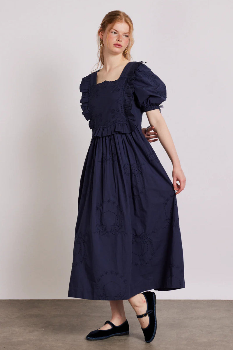 Damson Madder Rhea Navy Broderie Dress