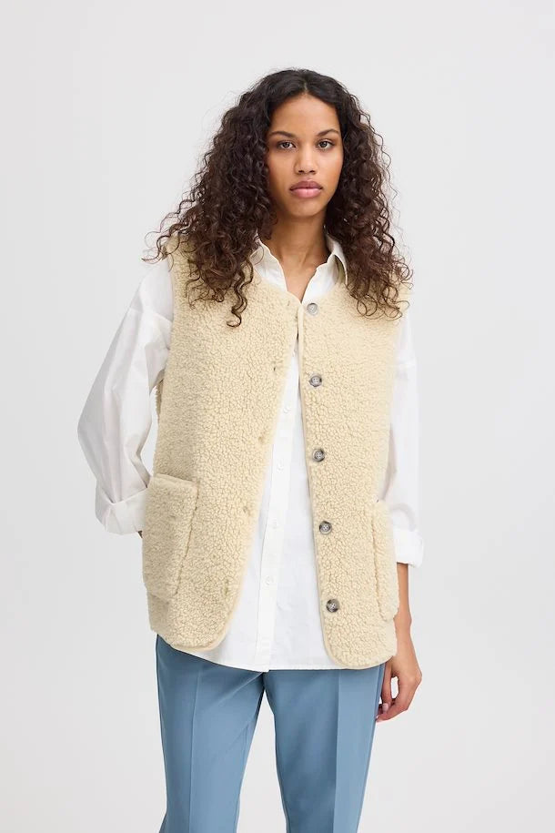 ICHI Fanza Almond Milk Knitted Waistcoat