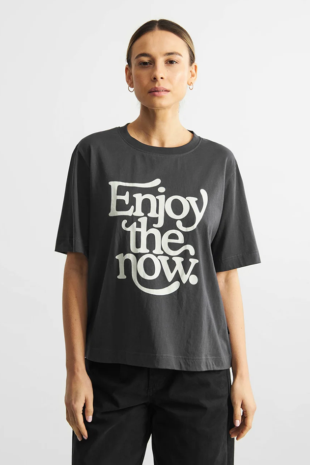 Dedicated Vadstena Enjoy the Now Charcoal T-Shirt