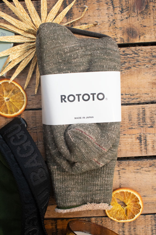 Rototo Double Face Crew Green Brown Socks