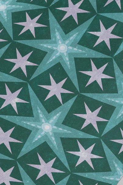 The Hatched Line Green Star Wrapping Paper