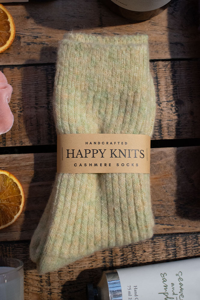 Solid Cashmere Warm Socks & Ribbed Wool Lime Socks