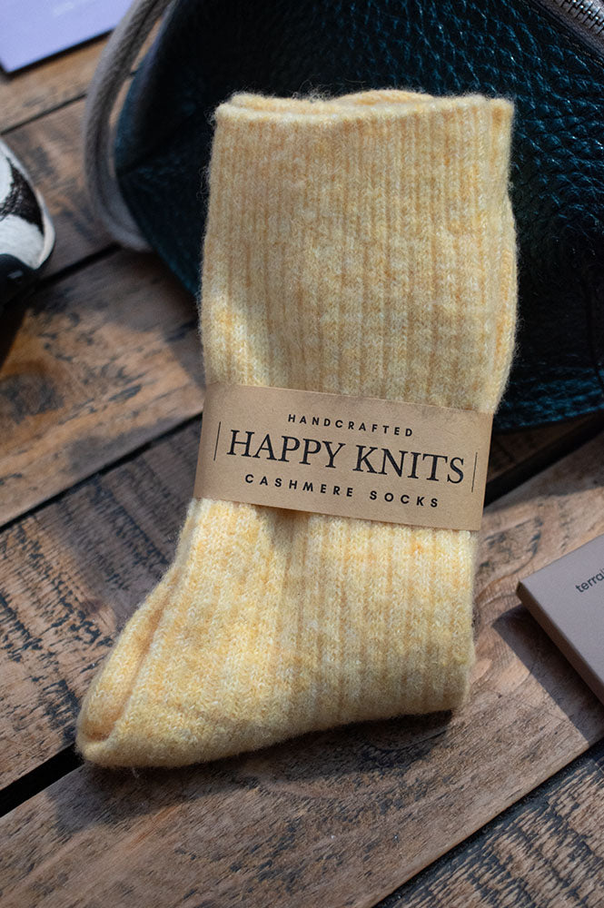 Solid Cashmere Warm Socks & Ribbed Wool Yellow Socks