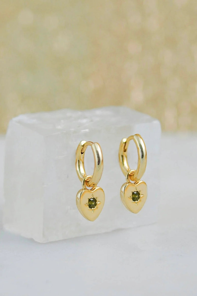 JJ Peridot Heart Charm Earrings - The Mercantile London