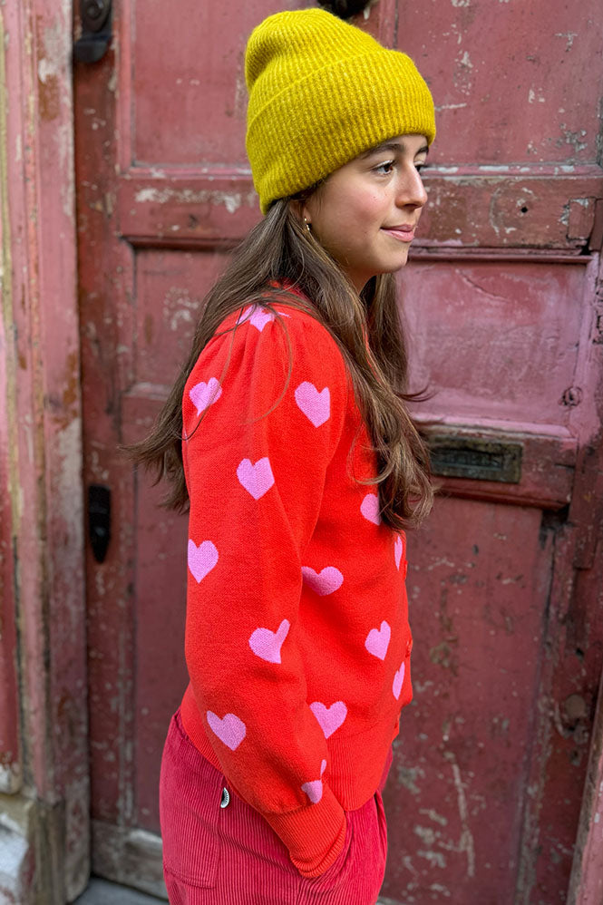 ICHI Brielle Red & Superpink Heart Cardigan