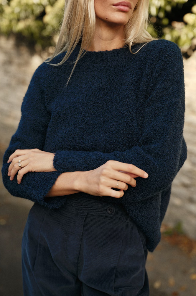 Indi & Cold Navy Bouclé Sweater