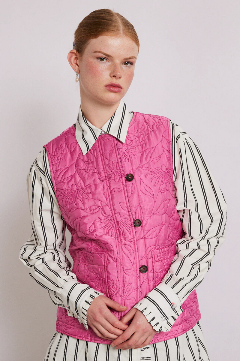 Damson Madder Georgie Pink Satin Reversible Gilet