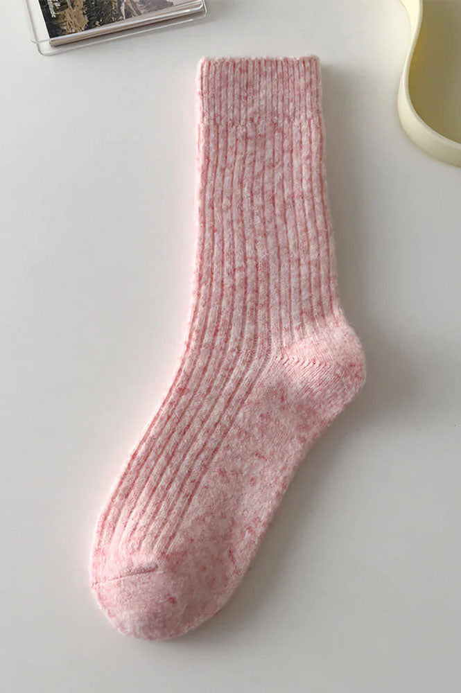 Solid Cashmere Warm Socks & Ribbed Wool Pink Socks