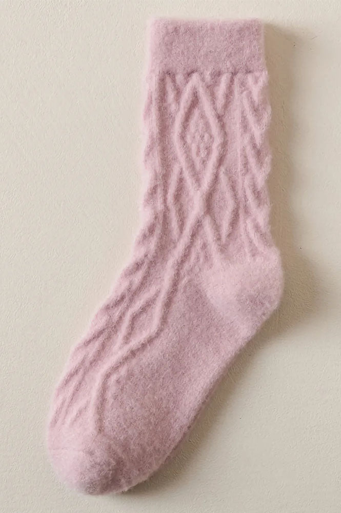 Cable Knit Winter Wool Pink Socks