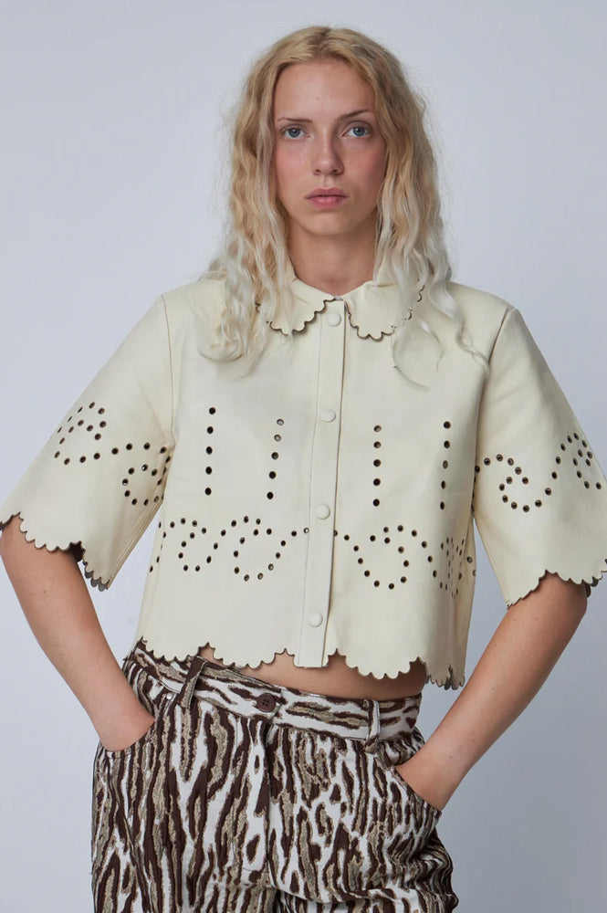 Stella Nova Pointelle Almost White Leather Shirt