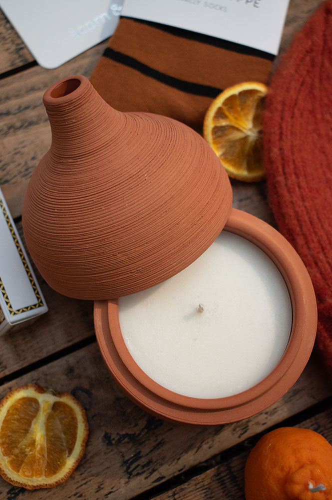 Lit By Drew Textured Terracotta Candle Moroccan Amber + Orris Root