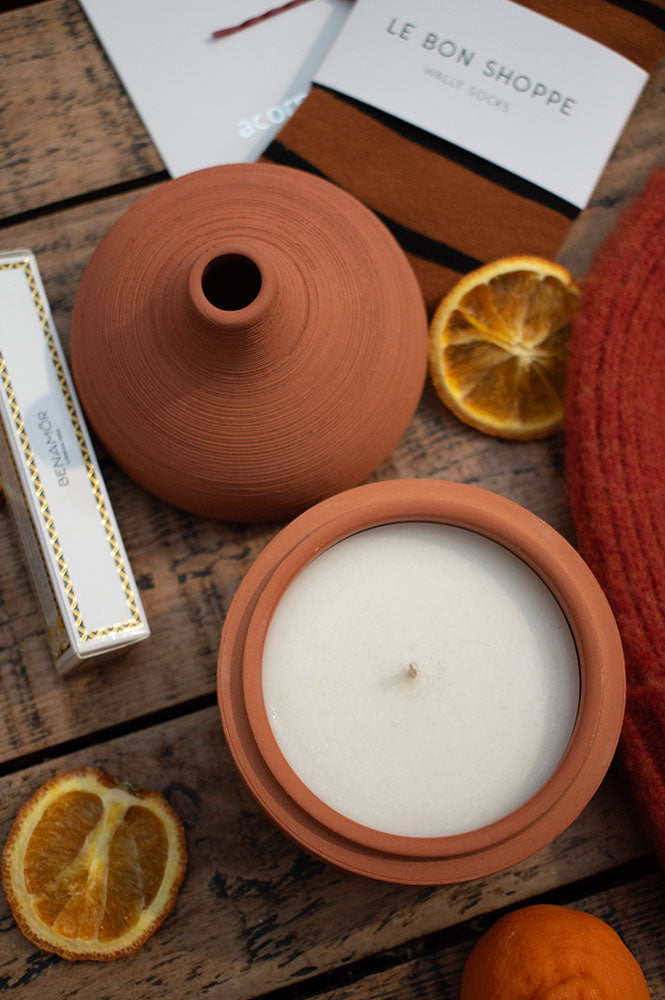 Lit By Drew Textured Terracotta Candle Moroccan Amber + Orris Root