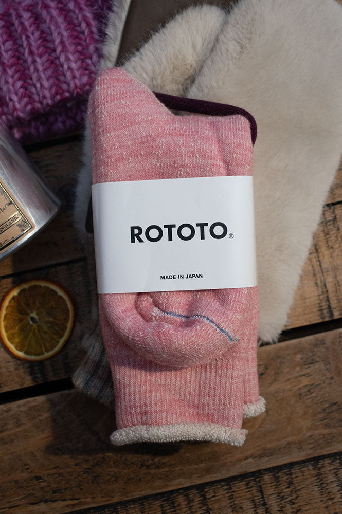 Rototo Double Face Crew Light Pink Socks