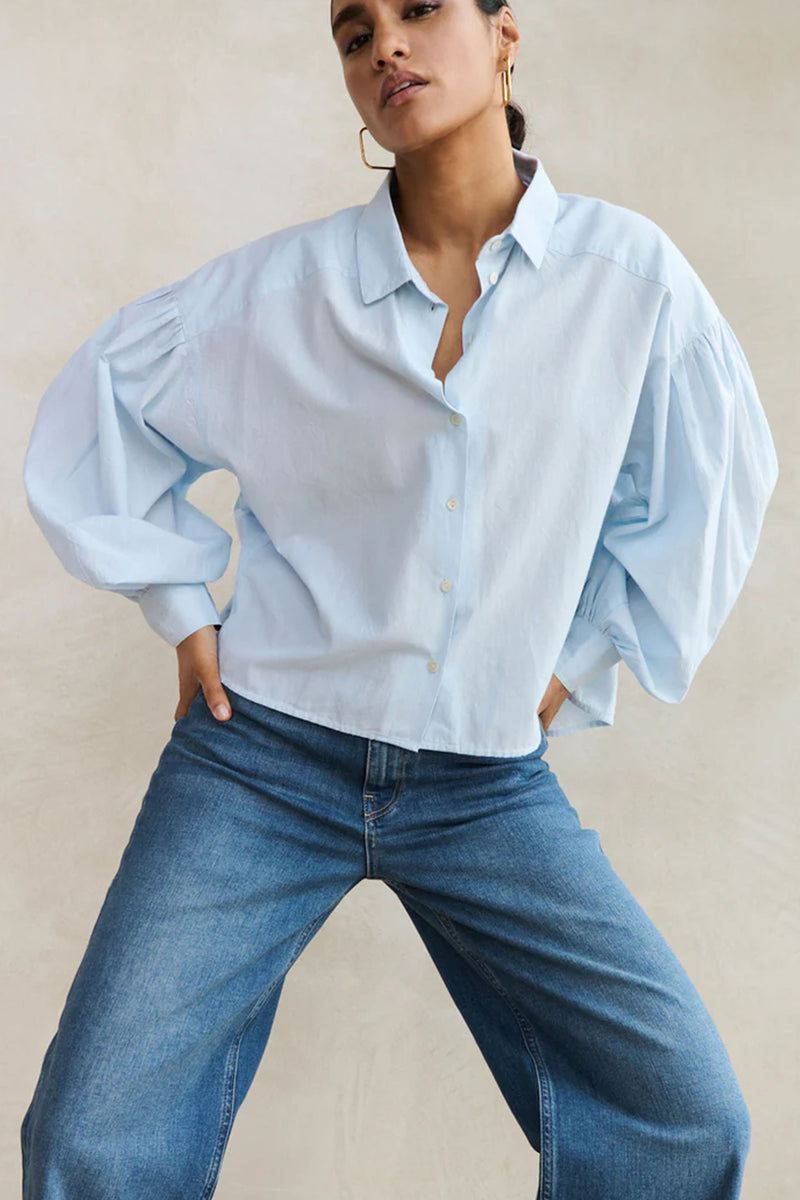 By-Bar Sarah Light Blue Short Chambray Blouse