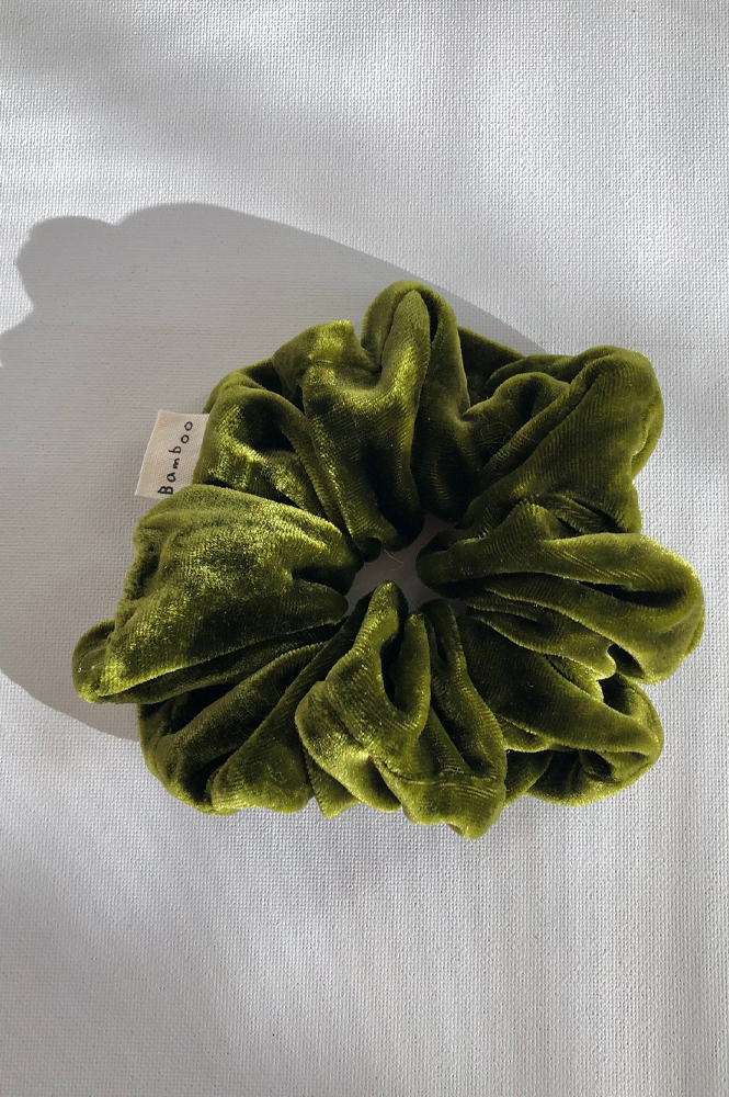 Billy Bamboo Olive Silk Velvet Scrunchie