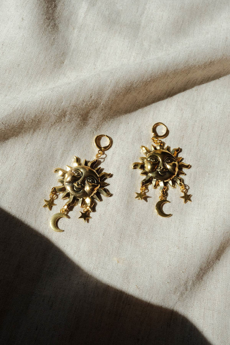 SS24 Sun and Moon Celestial Dangle Earrings - The Mercantile London