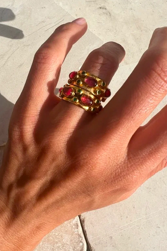 Shyla Andromeda Ruby Red & Emerald Ring - The Mercantile London